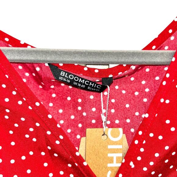 BLOOMCHIC Red With White Polka Dot Design Elastic Waist Top Size 14/16 - Picture 3 of 5